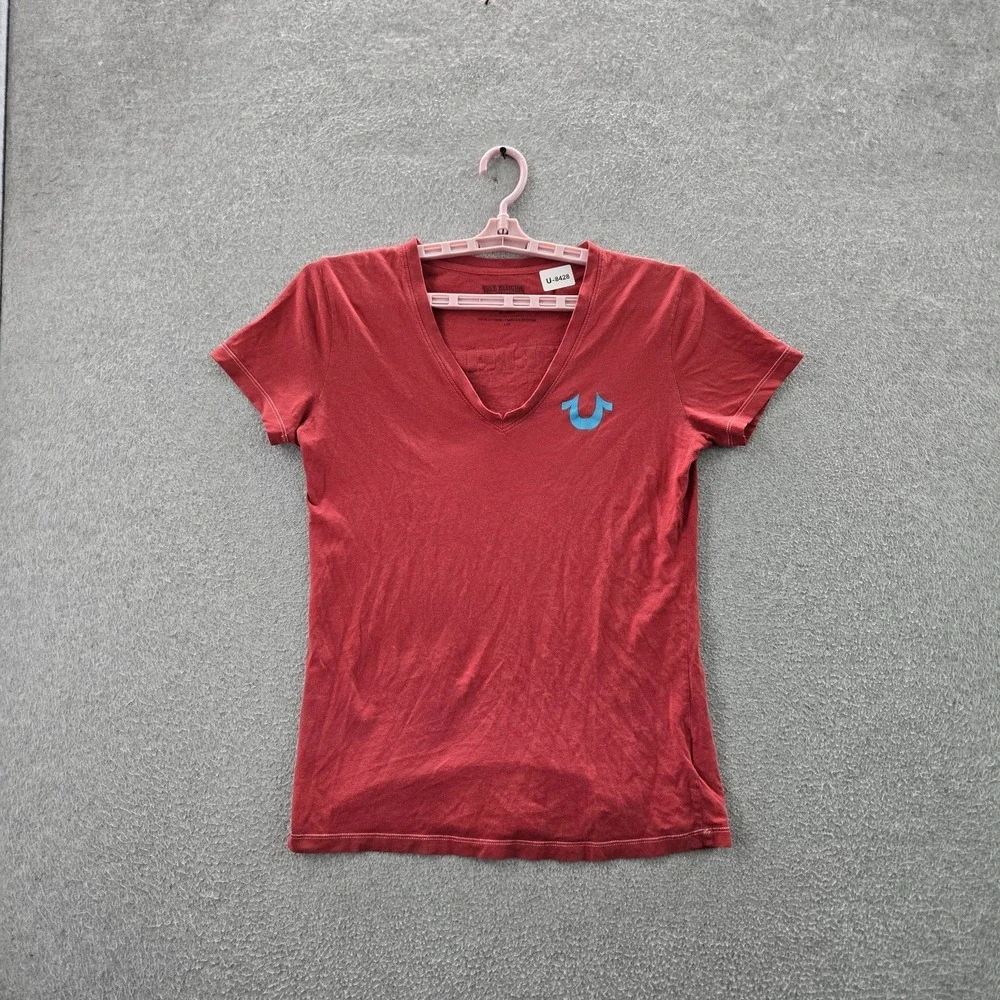 True Religion Men Shirt L Red Graphic Print Buddha Tour Logo Short  Sleeve READ